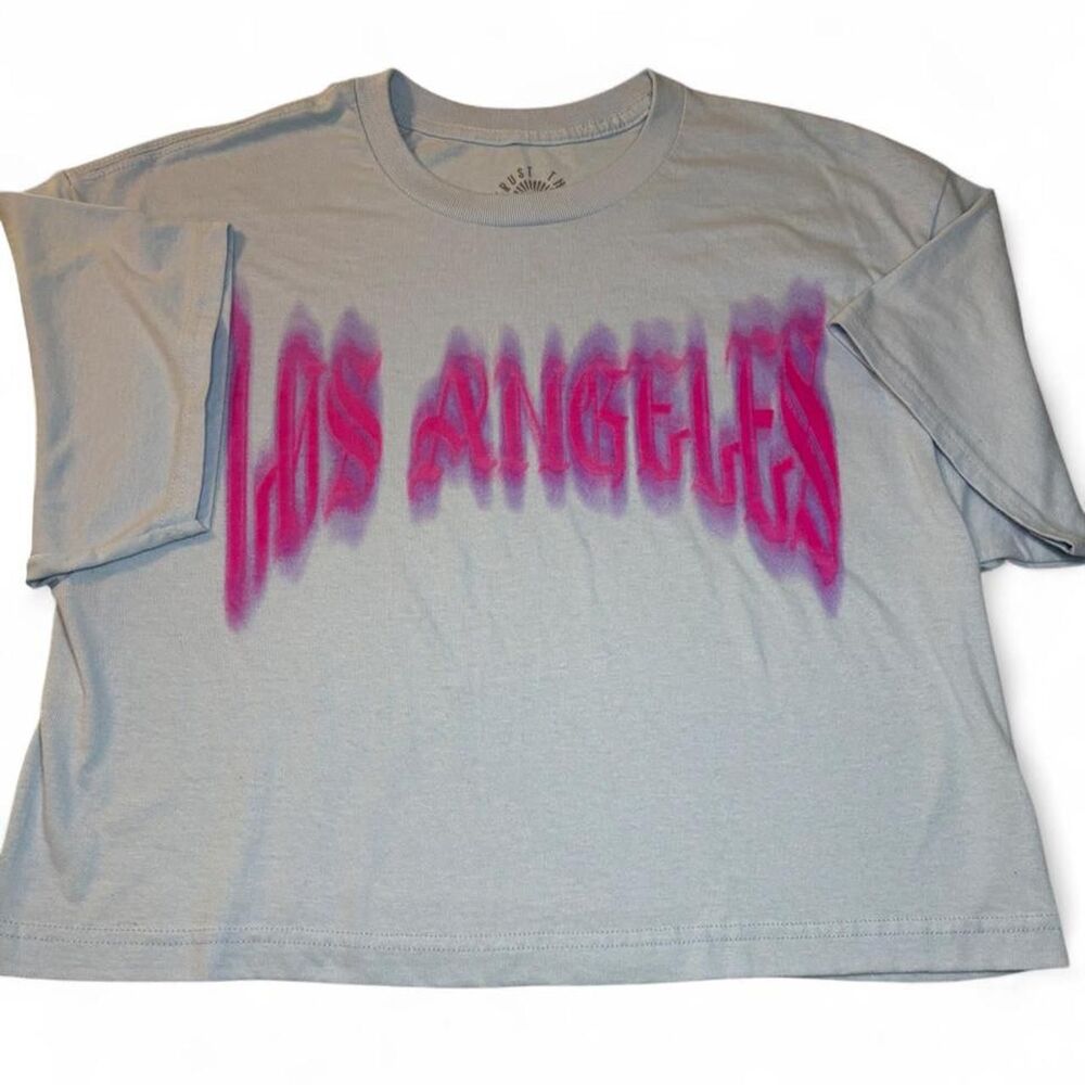 Y2K Grunge Streetwear Graphic Tee Size L Light Blue Los Angeles